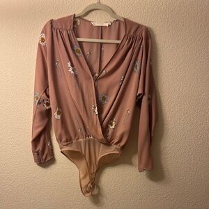 ASTR Floral Wrap Bodysuit - Rose